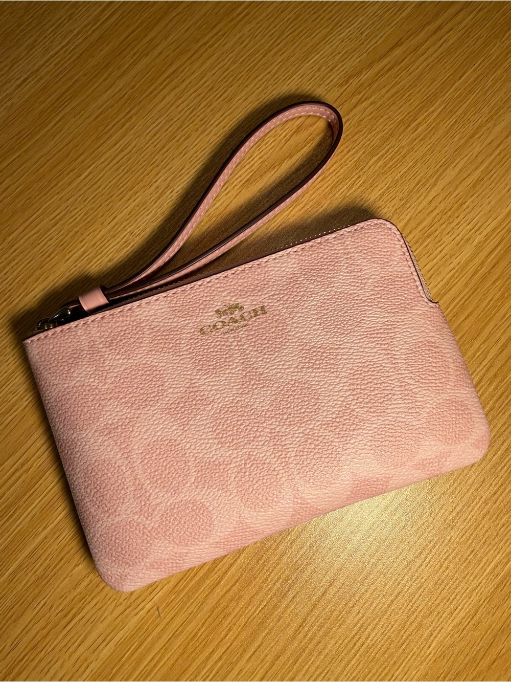 Coach Powder Pink Signature Wristlet with Gold Logo